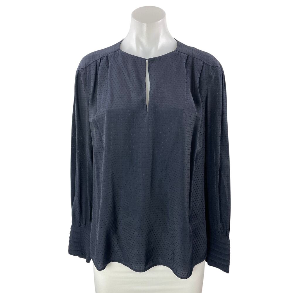 MNG Mango Womens Black Textured Polka Dots Keyhole Long Sleeve Blouse Top Size 4